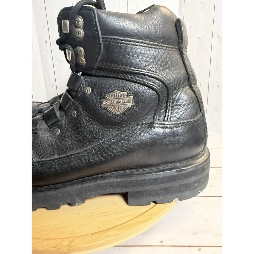 Harley Davidson Men Black Leather Motorcycle Boots Side Zip D95162 Size 10M